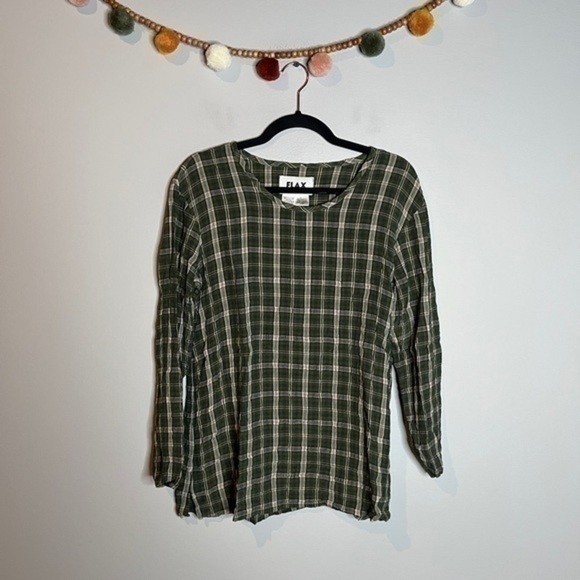 Flax plaid long sleeve top - Picture 1 of 4